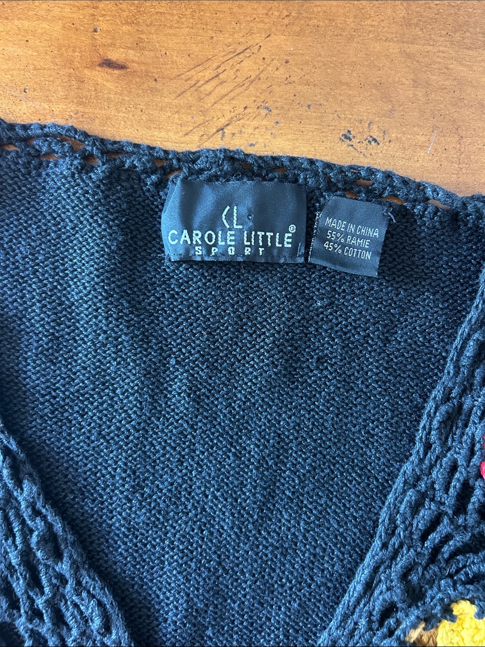 Vintage Carol Little Sport Black crochet Vest w/ flowers & fruit all over front - Picture 9 of 10